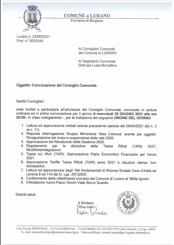 Immagine che raffigura Convocazione Consiglio Comunale 